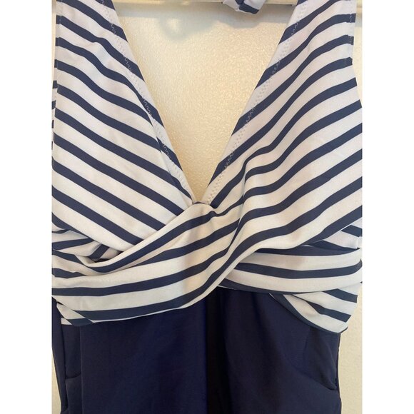 Women’s Navy & White Striped Halter One-Piece Swimsuit With Padded Cups Size S - Picture 3 of 6